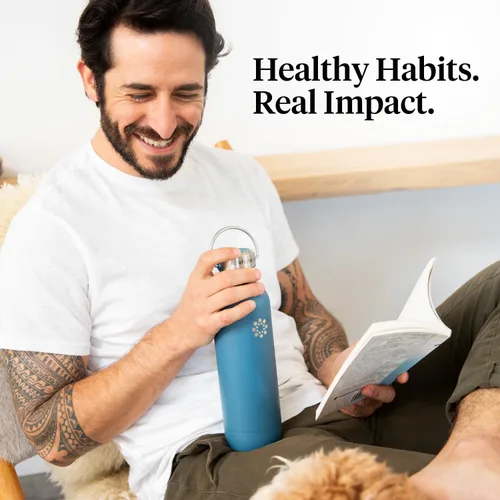 Vista 5 de Lifefactory Botella deportiva aislada al vacío de acero inoxidable de 16 onzas, mezclilla oscura