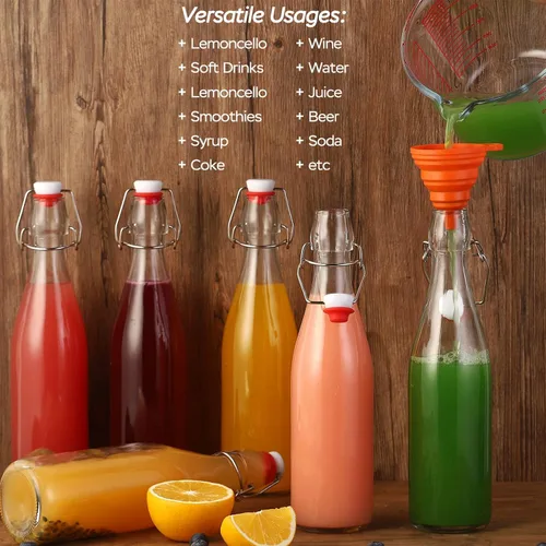 Vista 7 de Paquete de 6 botellas de vidrio con tapa abatible de 12 onzas, con tapas herméticas para elaboración casera, 2ª fermentación, kombucha, kéfir