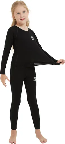 Vista 4 de Girl Kids Merino Wool Base Layer Set Top and Bottom Thermal Underwear