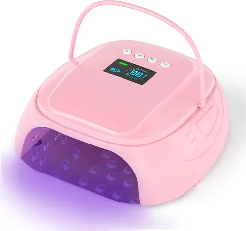 Vista 11 de Purtato Lámpara de uñas LED UV recargable inalámbrica de 126 W con gran espacio, mango y reposapiés, secador de uñas de gel de curado rápido con 4