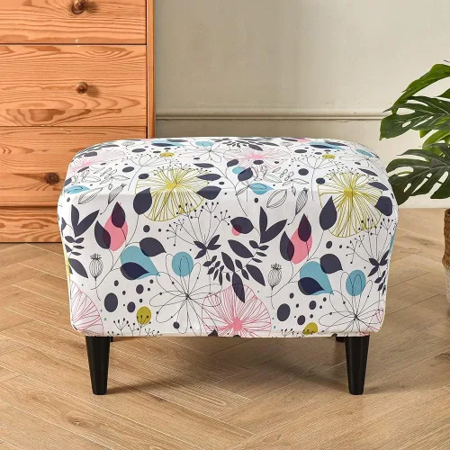 Vista 17 de Funda elástica otomana rectangular para taburete, funda de elastano estampada para reposapiés, protector antideslizante para reposapiés, con parte #1