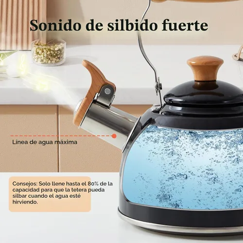 Vista 2 de ROCKURWOK - Tetera de estufa, tetera con mango ergonómico de tacto frío, tetera de acero inoxidable de grado alimenticio, tetera de estufa, tetera