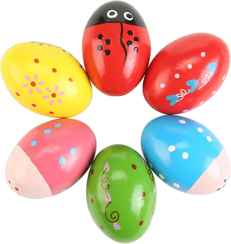 Vista 8 de 12 piezas de maracas de huevo de madera, instrumentos de percusión musicales de mano
