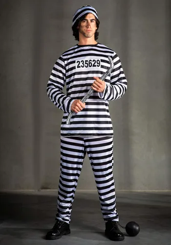 Vista 2 de Disfraz de prisionero de talla grande para hombre a rayas, Negro