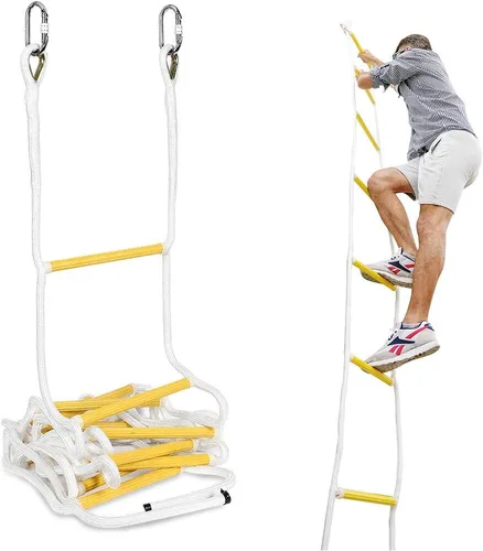 Vista 12 de Escalera de cuerda para escape de incendios de 8 pies, escalera de extensión de emergencia, resistente a la intemperie, con ganchos de resorte