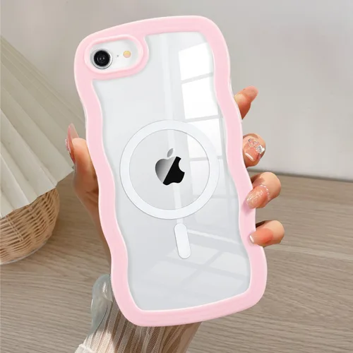 Vista 43 de QLTYPRI Funda magnética para iPhone 11 compatible con Magsafe, bonita funda transparente con marco de onda rizada para niñas y mujeres, parachoques