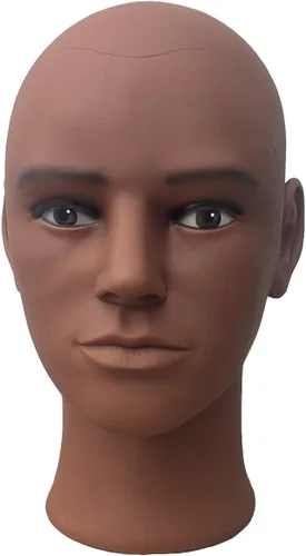 Vista 8 de Cabeza de maniquí calvo masculina para hacer pelucas, sombrero y gafas, cabeza de cosmetología profesional, color beige, sin maquillaje