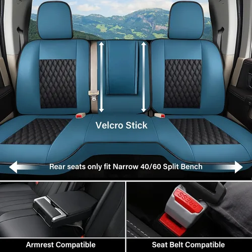 Vista 14 de Coverado Juego completo de fundas de asiento de ajuste personalizado para Chevy Silverado/GMC Sierra 2014-2018 1500, 2015-2019 2500HD 3500HD Negro
