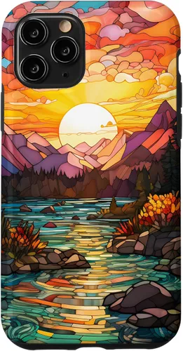 Vista 32 de Sunset Stained Glass Mosaic Landscape Scene Case for iPhone 17