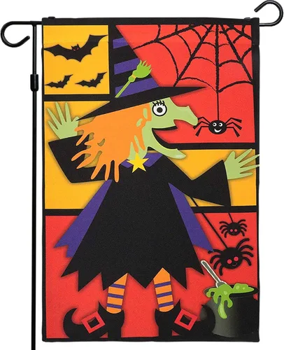 Vista 11 de G128 - Bandera de jardín de Halloween, cita de truco o trato con bonito búho, decoraciones de jardín y patio, bandera rústica de temporada para 12 x