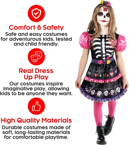Vista 4 de Morph Day Of The Dead Costume Kids Girls Day Of Dead Costume Girls Day Of The Dead Costume For Girls