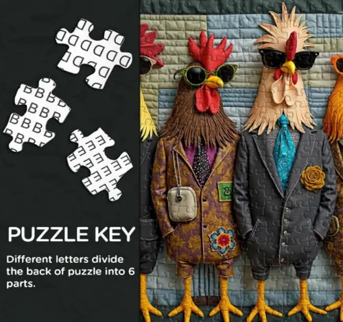Vista 4 de Runway Roosters - Rompecabezas de 1000 piezas para adultos, rompecabezas de arte de gallo de moda, rompecabezas de animales difíciles desafiantes