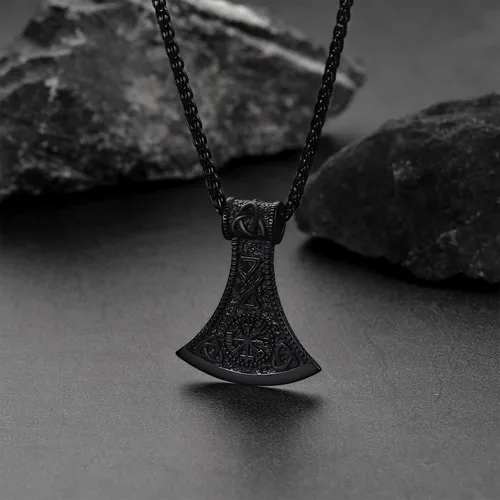 Vista 9 de FaithHeart Collar con colgante de hacha vikinga para hombres y mujeres, joyería vikinga nórdica de acero inoxidable con delicado embalaje de regalo