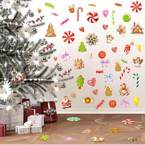 Vista 4 de Adornos de Navidad, calcomanías de pared para despegar y pegar, calcomanías de pared extraíbles de bastón de caramelo, calcomanías de piso de menta