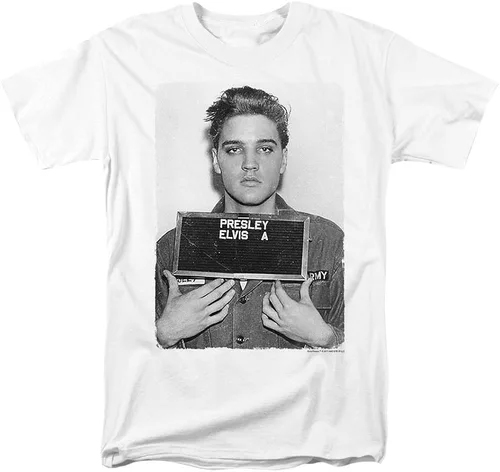 Vista 2 de Popfunk Camiseta y calcomanías clásicas de Elvis Presley Army Mug Shot Rock 'n' Roll