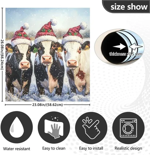 Vista 3 de Nander Bonita funda magnética de vaca de Navidad para lavavajillas de 23 x 26 pulgadas, cubierta magnética reutilizable para nevera, microondas