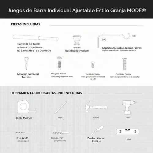 Vista 5 de [Usado] MODE Farmhouse Collection - Juego de barras para cortinas de 1 1/8 pulgadas de diámetro con remates de barras para cortinas con pomo