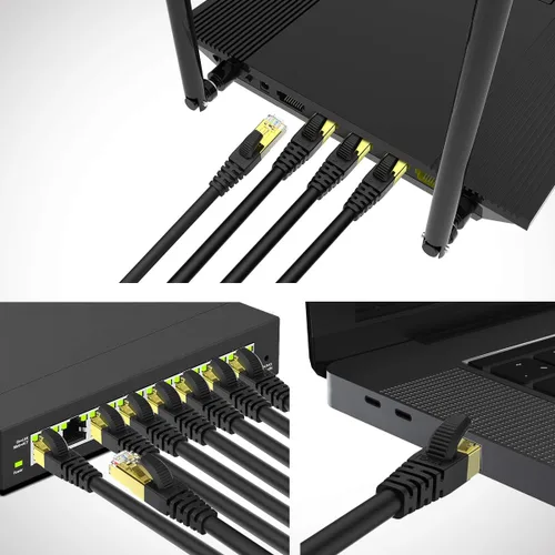 Vista 8 de KASIMO Cable Ethernet Cat 8 de 5 pies, cable LAN de red Cat8 de alta velocidad de 40 Gbps con conector RJ45 chapado en oro cable blindado SFTP