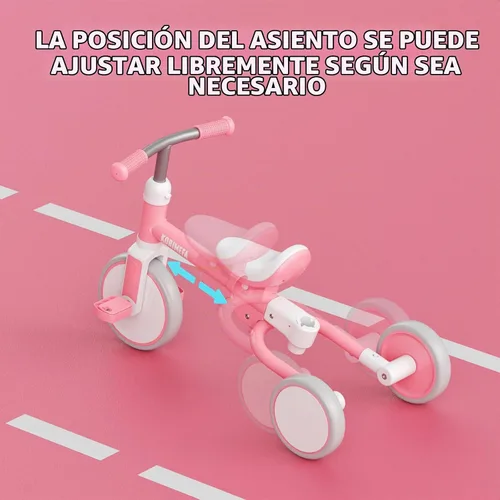 Vista 8 de KORIMEFA Triciclo 5 en 1 para niños pequeños de 1 a 3 años, bicicleta para Rosa