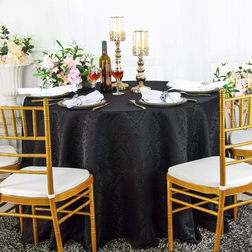 Vista 10 de Manteles redondos de poliéster damasco de jacquard marqués de 90 pulgadas para restaurante, cocina, comedor, boda, fiesta, banquete, eventos