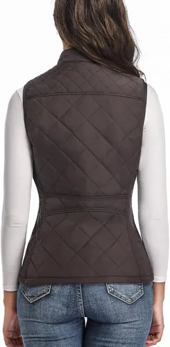 Vista 5 de Chaleco para exteriores de mujer, chaleco acolchado ligero con cremallera y cuello alto.