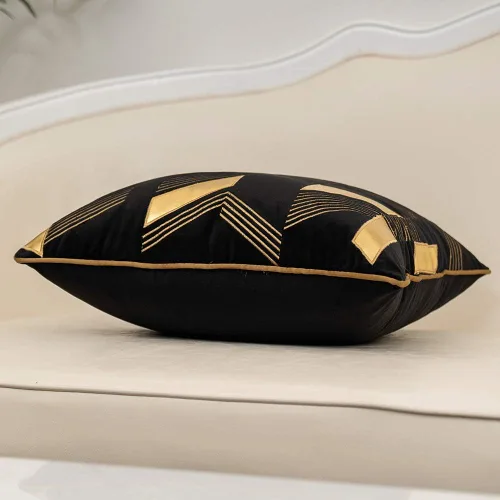 Vista 3 de Alerfa - Fundas de cojín cuadradas de 18 x 18 pulgadas con diseño geométrico, dorado, de cuero, a rayas, bordadas, fundas de cojín modernas