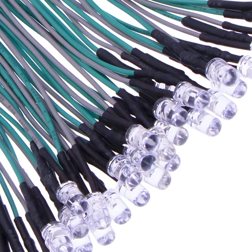Vista 12 de 35 luces LED blancas precableadas de 0.197 in, diodos LED ultrabrillantes de 12 V y 0.197 in, resistencia integrada para proyectos de bricolaje