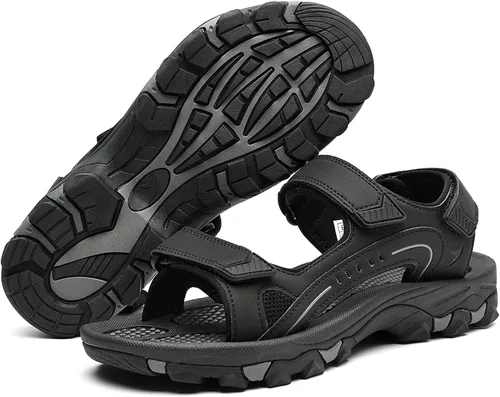 Vista 2 de Artlea Sandalias de cuero para hombre con punta abierta, sandalias de senderismo para exteriores, sandalias deportivas de verano de EE. UU. 7.5-13