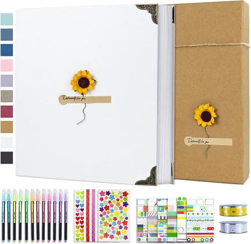 Vista 15 de Vienrose Kit de álbum de fotos de bricolaje con bolígrafos, cintas y calcomanías, 60 páginas, tapa dura de 8.5 x 11 pulgadas, 3 anillos, papel negro