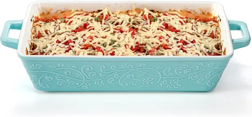 Vista 5 de Okllen Juego de 3 cazuelas para horno, platos de cerámica para hornear con asas, sartén rectangular para lasaña para hornear, asar, gratinar, regalo