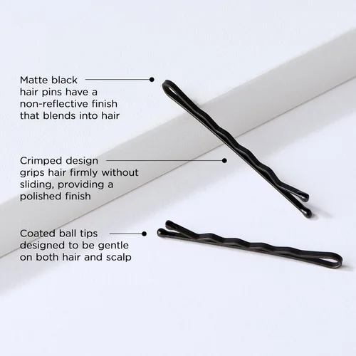 Vista 2 de Fromm Horquillas de pelo negro mate de 2 pulgadas, prensadas antideslizantes con fuerte sujeción y puntas de bola, estilo seguro durante todo el día