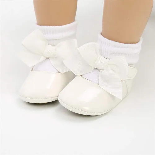 Vista 2 de Zapatos planos Mary Jane para bebés y niñas con lazo y flores, vestido de princesa, para boda, zapatos de ballet antideslizantes para niños pequeños