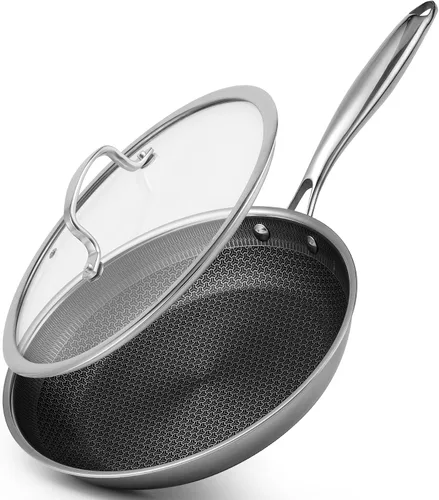 Vista 12 de Sartén antiadherente de 8 pulgadas con tapa, sartén híbrida antiadherente de acero inoxidable con mango de enfriamiento permanente, sin PFOA,