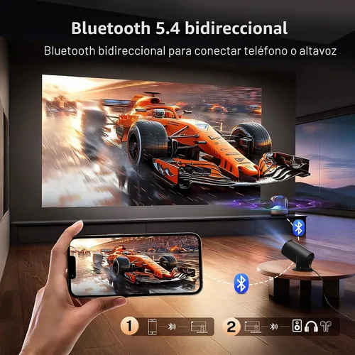 Vista 5 de Mini proyector con WiFi 6 y Bluetooth 5.4 Keystone vertical automático integrado Android 14 OS, 1080P 4K compatible con proyector giratorio portátil