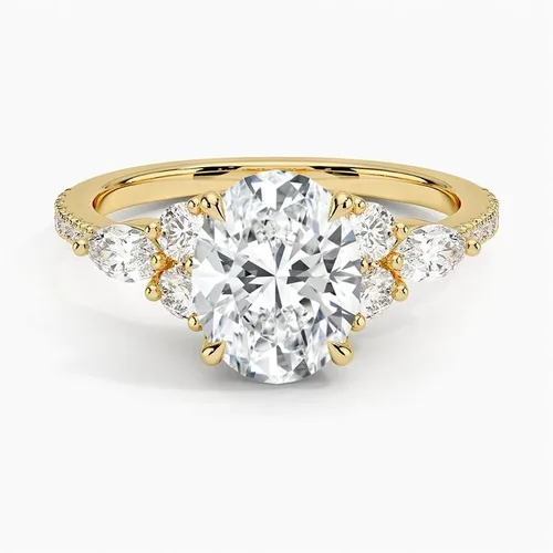 Vista 4 de Anillo de compromiso de diamante de cuatro puntas de corte ovalado blanco de 1.06 quilates con certificación IGI con marquesa lateral y diamantes