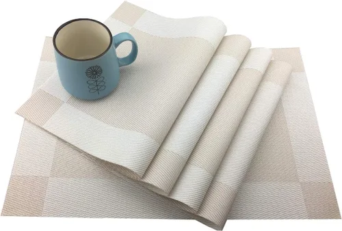 Vista 2 de Juego de 6 manteles individuales de vinilo beige resistentes al calor, antideslizantes, lavables, color beige