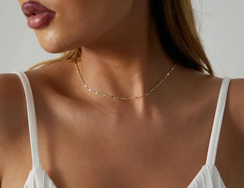 Vista 4 de Pancert Danity - Collar de oro para mujer, chapado en oro de 14 quilates, collar de cadena de eslabones de oro, collar de barra de puntos pequeños