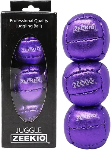 Vista 13 de Zeekio Galaxy Malabares - Pelotas de cuero genuino de 12 paneles de primera calidad, 4.59 oz, 2.638 in, paquete de 3 (negro)