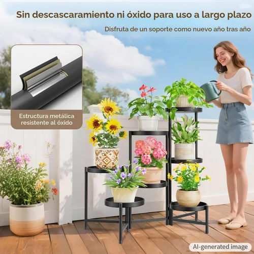 Vista 7 de LASZOLA Soporte plegable para plantas de interior de 7 niveles para múltiples macetas grandes, estante ajustable alto y resistente con bandeja de 10