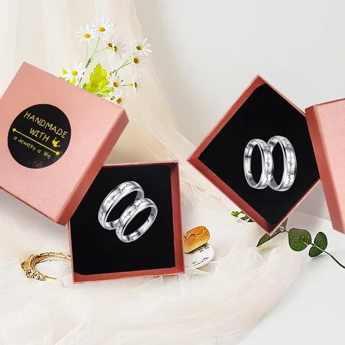 Vista 10 de Couples Rings Set Matching Promise Rings Adjustable Wedding Trendy Titanium Stainless Steel Rings for Couples Valentines Day Jewelry