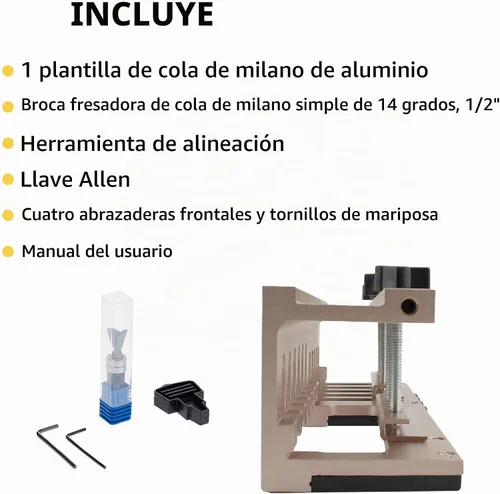 Vista 3 de General Tools Plantilla de cola de milano para carpintería, kit de plantillas de 12 pulgadas para muebles y gabinetes de madera, dorado