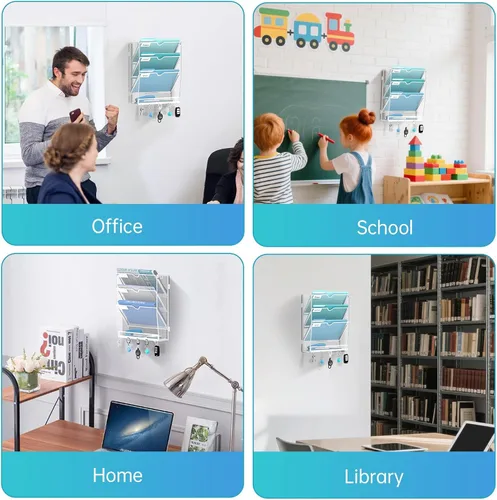 Vista 7 de Organizador de archivos de pared de 4 niveles y organizador de correo Blanco