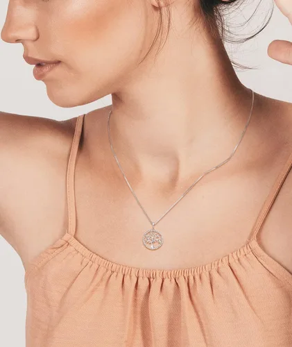 Vista 2 de YL Collar de árbol de plata de ley 925 con dije de esmeraldazafirogranateamatistacirconita, redondo, halo de vida familiar de joyería, Metal