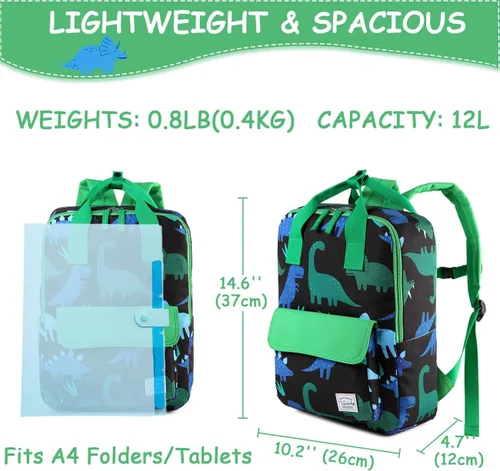 Vista 2 de VASCHY Mochilas de dinosaurio para niños, mochila preescolar ligera para niños pequeños