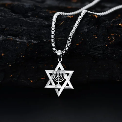 Vista 3 de PDTJMTG Collar judío de plata de ley con estrella de David para hombre