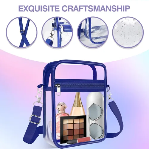 Vista 30 de Bolsa transparente aprobada para estadios, bolsa cruzada transparente, con correa de hombro ajustable para mujer, con bolsillo frontal
