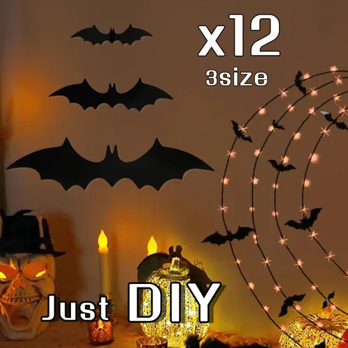 Vista 5 de Fudios Guirnalda de Halloween iluminada para decoración de pared, guirnalda de luces negras con temporizador, naranja o blanco cálido, 80 LED de 6