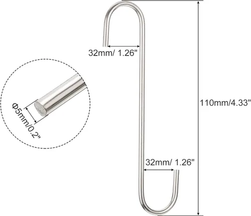 Vista 2 de uxcell Ganchos colgantes en S, colgador de acero extra largo de 8 pulgadas (7.874 in), usos en interiores y exteriores para jardín, baño, armario