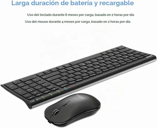 Vista 5 de Arteck Combo de teclado y mouse inalámbricos 2.4G HW193MW162 Inoxidable Ultra Slim de tamaño completo y mouse ergonómico para computadora