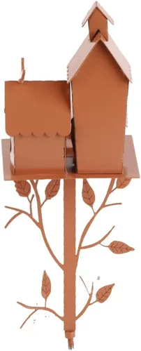 Vista 3 de JTLB Estacas de jardín para pajareras, casa de pájaros de metal con poste, arte de metal, casa de pájaros, casa de colibrí, casa de pájaros de metal